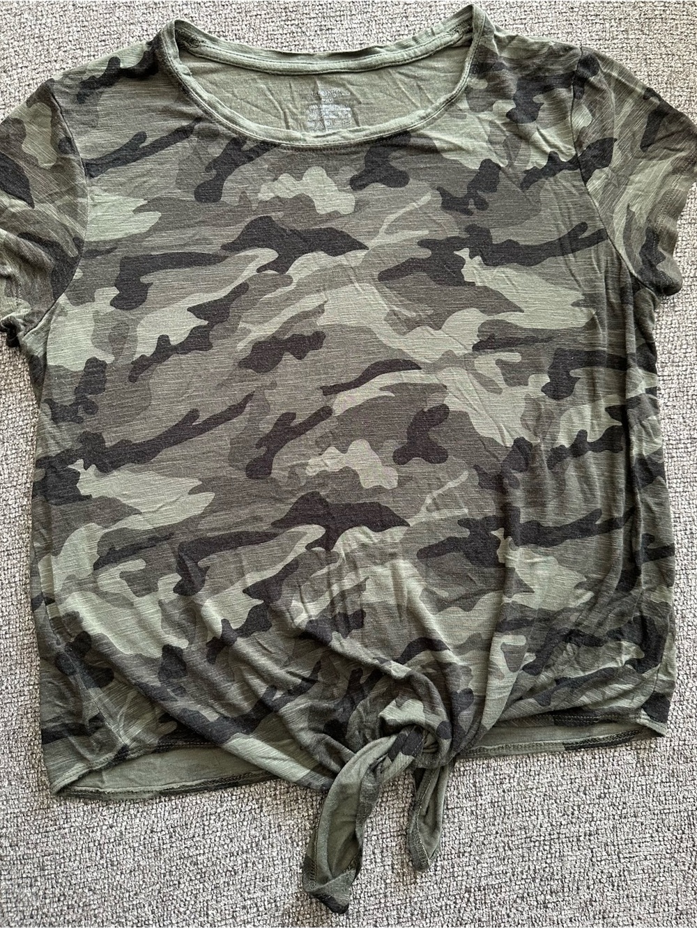 George Olive & Dark Green Camo Tie-Front Short Sleeve Top